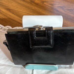 HOBO Black Leather Frame-Top Crossbody Bag